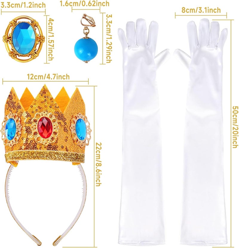 Goenb Princess Costume Accessories, 4 PCS Set of Princess Crown/Earrings/Gloves/Brooch Dress up for Women Girls - Image 2